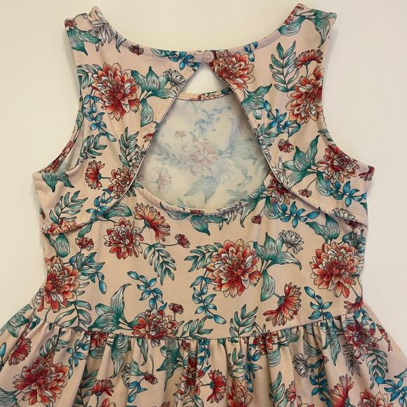 Janie and Jack Sleeveless Dress Girls 8 Pink Floral Skater Ruffle Jersey Stretch - Picture 5 of 12